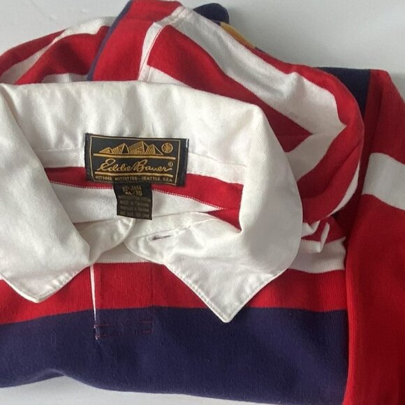 Vintage 90s Eddie Bauer Rugby Shirt XL Patriotic Stripes - Picture 7 of 8